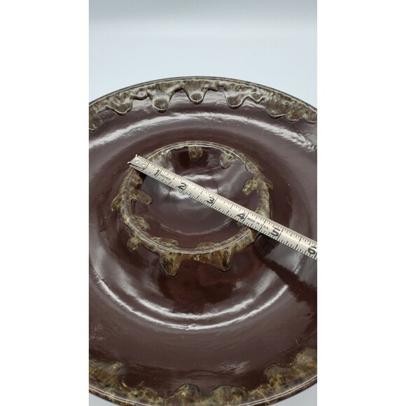 Vintage Chip & Dip Pottery Serving Bowl Brown Drip Glaze Marked LF - Picture 5 of 12